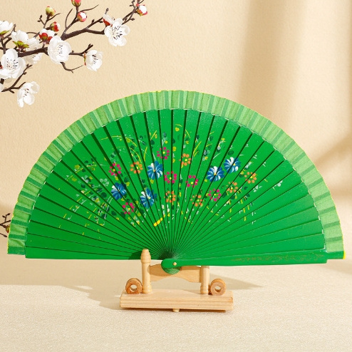 manufacturer wholesale 7-inch Spanish double-sided hand-painted wooden retro hand-painted fan gift folding wooden bone fan