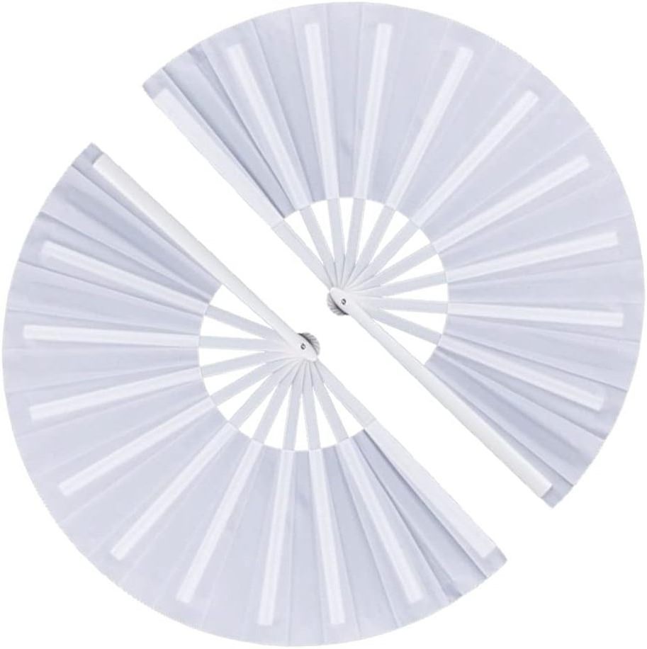 Handmade Plastic Large Folding Hand Fan Nylon White Chinese Kung Fu Tai Chi Fan for Dance with METAL rivets