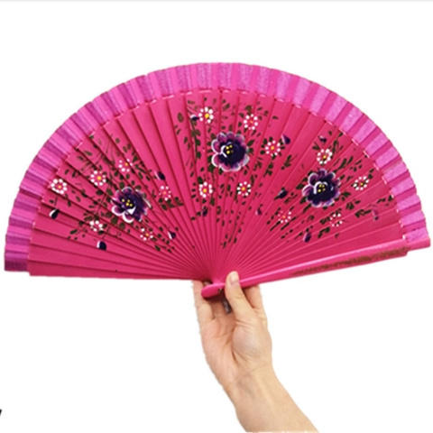 manufacturer wholesale 7-inch Spanish double-sided hand-painted wooden retro hand-painted fan gift folding wooden bone fan