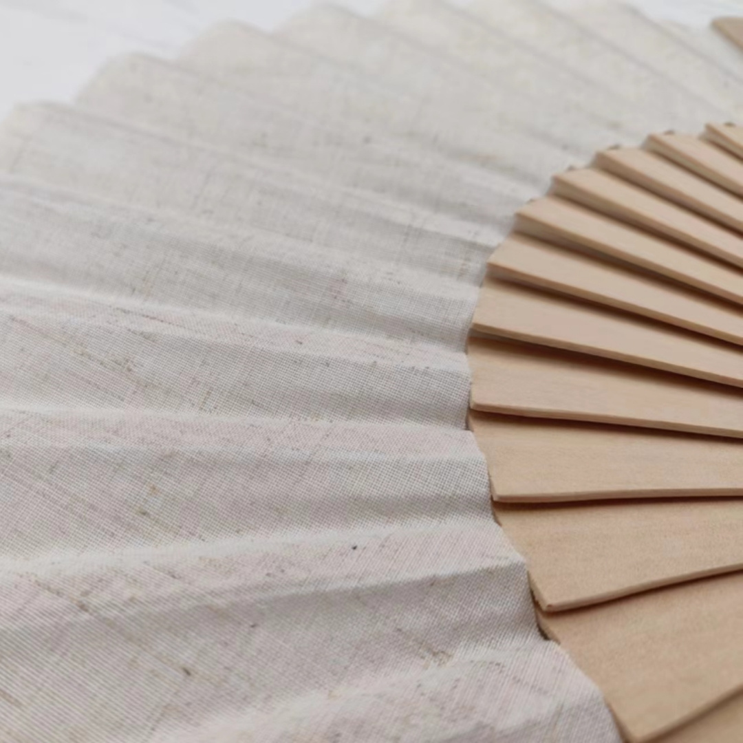 23 cm Linen Fan Handcrafted Hand Fan with Linen Fabric and Wood Ribs for Summer