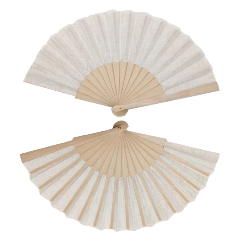 23 cm Linen Fan Handcrafted Hand Fan with Linen Fabric and Wood Ribs for Summer