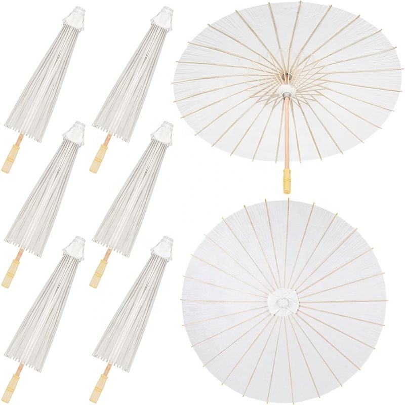 Handmade 84cm Plain White Chinese Wedding Paper Umbrella Paper Parasols for Decoration