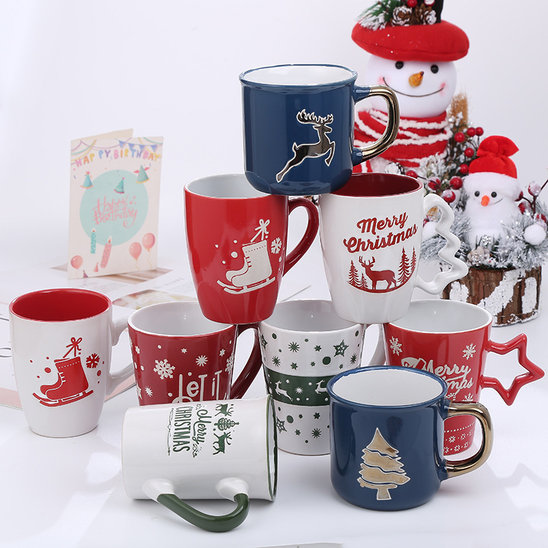 Christmas Mugs Cute Cartoon Snowman Santa Claus Ceramic Mug Gift