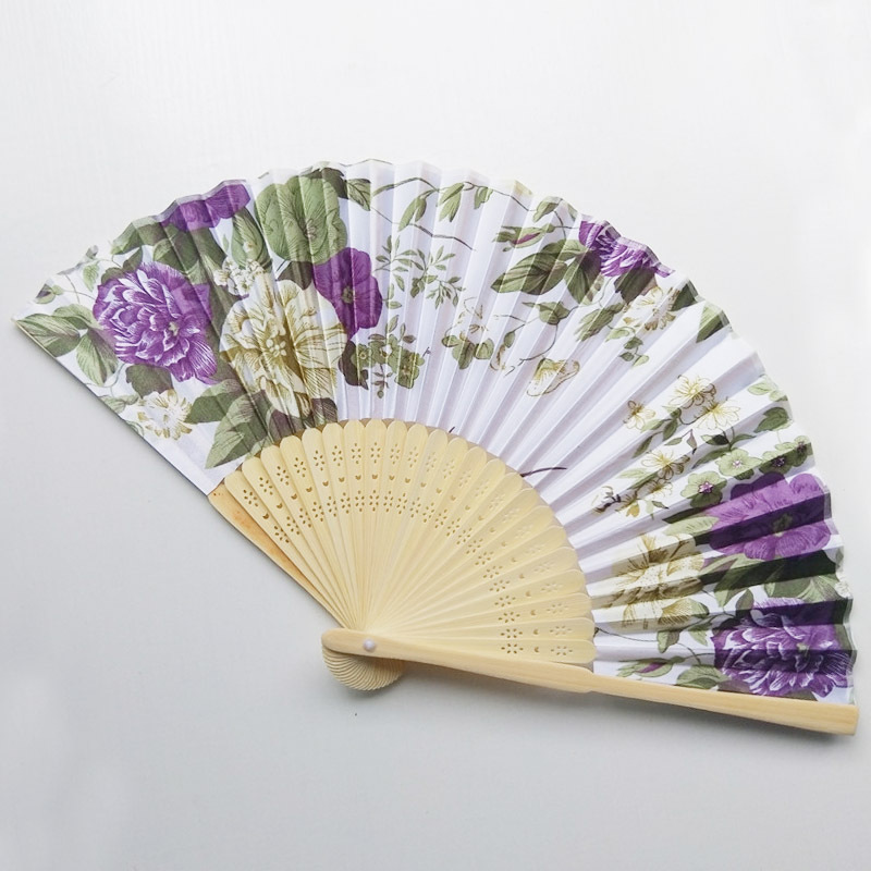 Chinese Floral Folding Hand Fan Vintage Satin Fabric Handheld Fan with Bamboo Rib