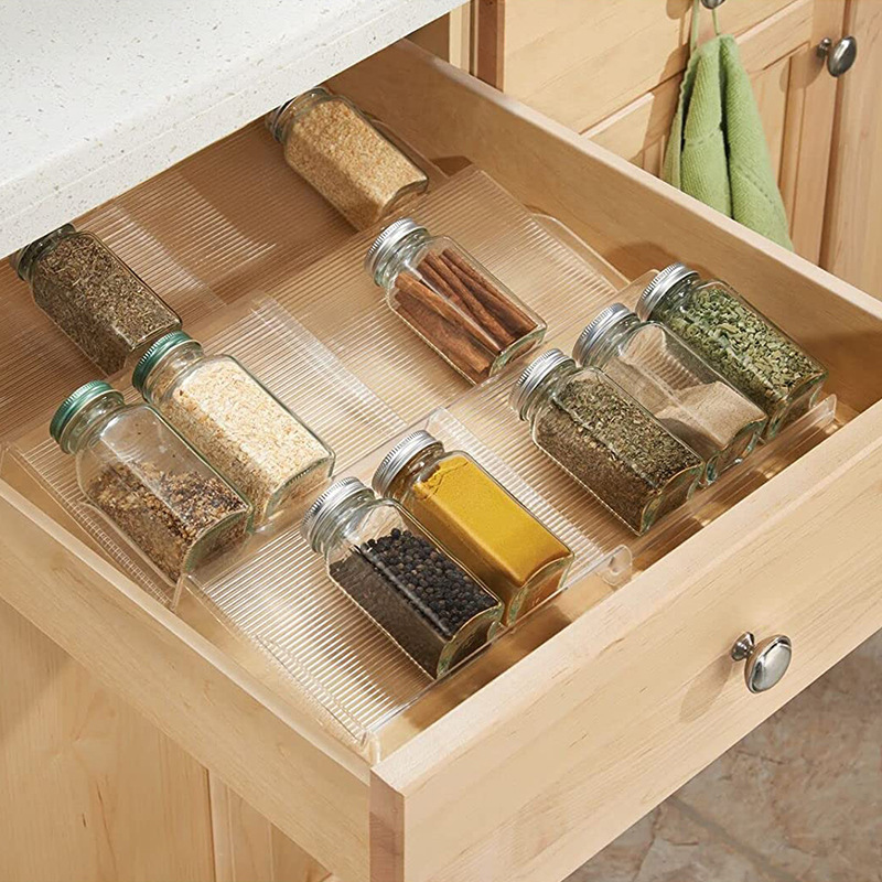 3-Layer Jars Spice Drawer Organizer Spice Storage Shelf Drawer  for Kitchen Cabinets Storage Kitchen Bottles Jars Storage Shelf