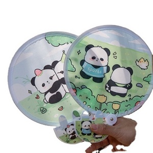 Chinese style Cute panda creative cartoon summer cool small fan portable round hand folding fan round plastic fan promotion