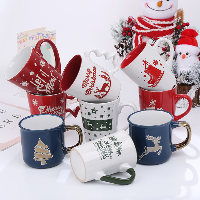 Christmas Mugs Cute Cartoon Snowman Santa Claus Ceramic Mug Gift