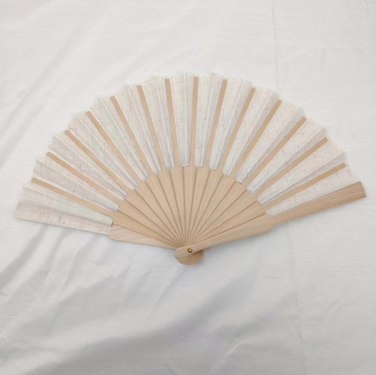 23 cm Linen Fan Handcrafted Hand Fan with Linen Fabric and Wood Ribs for Summer