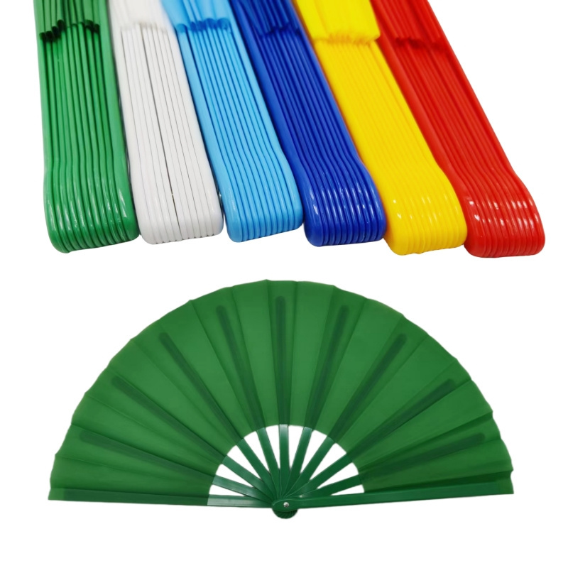 Handmade Plastic Large Folding Hand Fan Nylon White Chinese Kung Fu Tai Chi Fan for Dance with METAL rivets