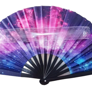 New style Kung Fu Fan Factory Wholesale Stage Performance Bamboo Bone rave hand held fan Ring Tai Chi  10-inch Large Fan