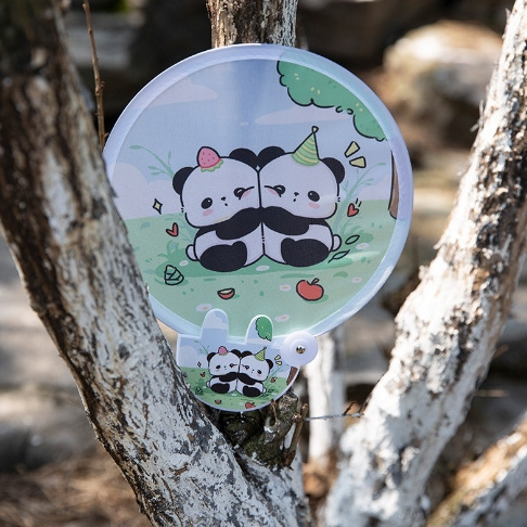 Chinese style Cute panda creative cartoon summer cool small fan portable round hand folding fan round plastic fan promotion