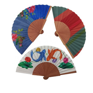 Wholesale 23 cm Handcrafted Spanish Hand Fan with Cotton Fabric and Wood for Summer