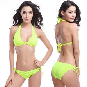 Spot wholesale 2020 new sexy fluorescent color bikini swimsuit with chest pad swimsuit bathing suit girl bikini