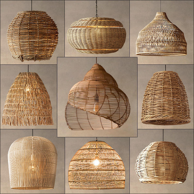 Custom Japanese Styles Living Room Hanging Lampshade Rattan Pendant Light Covers Handwoven Rattan Lamps Shade