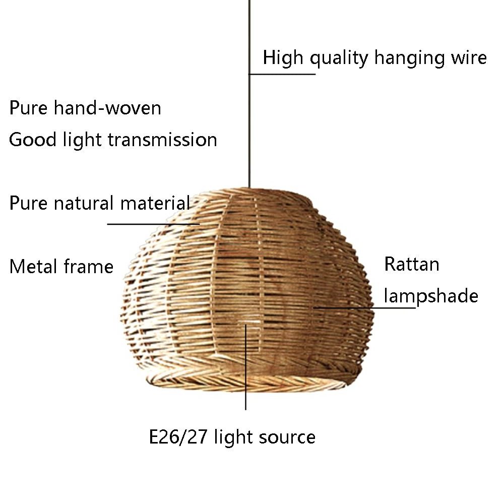 Vintage Style Rattan Pendant Light Basket Lampshades Pendant Lamps Dome Chandelier Lampshade Farmhouse Lighting for Bar Coffee