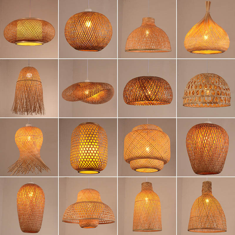 Wholesale woven seagrass rattan hanging pendant ceiling lamp shade wicker light bamboo chandelier decoration boho lampshade