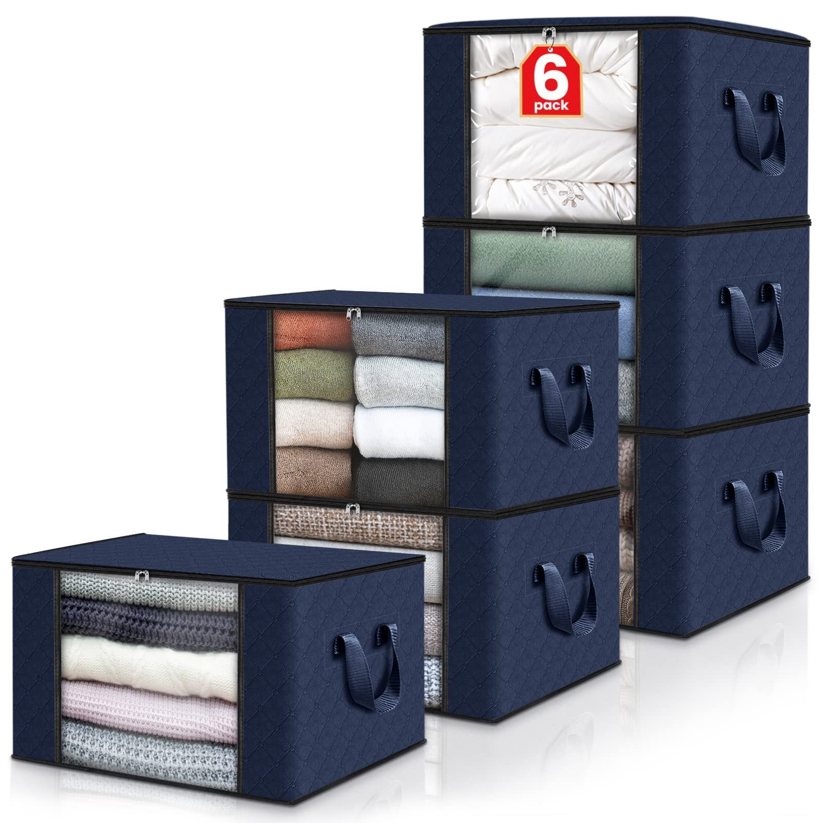 totes 6 Pack Clothes Storage Foldable Blanket Storage Bags Storage Containers for Organizing Bedroom Comforter Closet Clothing