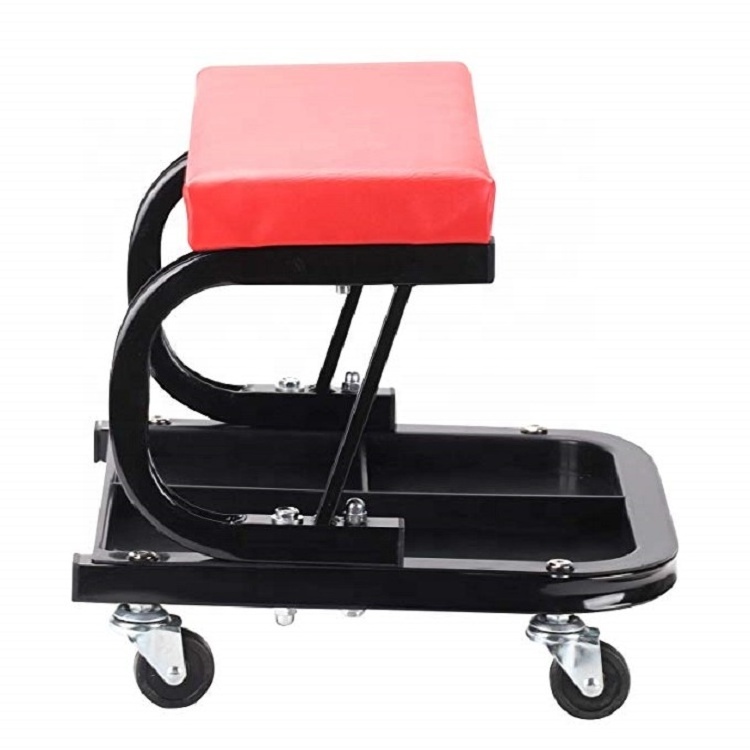 Padded Garage Work Seat With Storage Tray / Mechanics Roller workshop Stool / Utility Mechanic rolling Creeper Trolley Chair