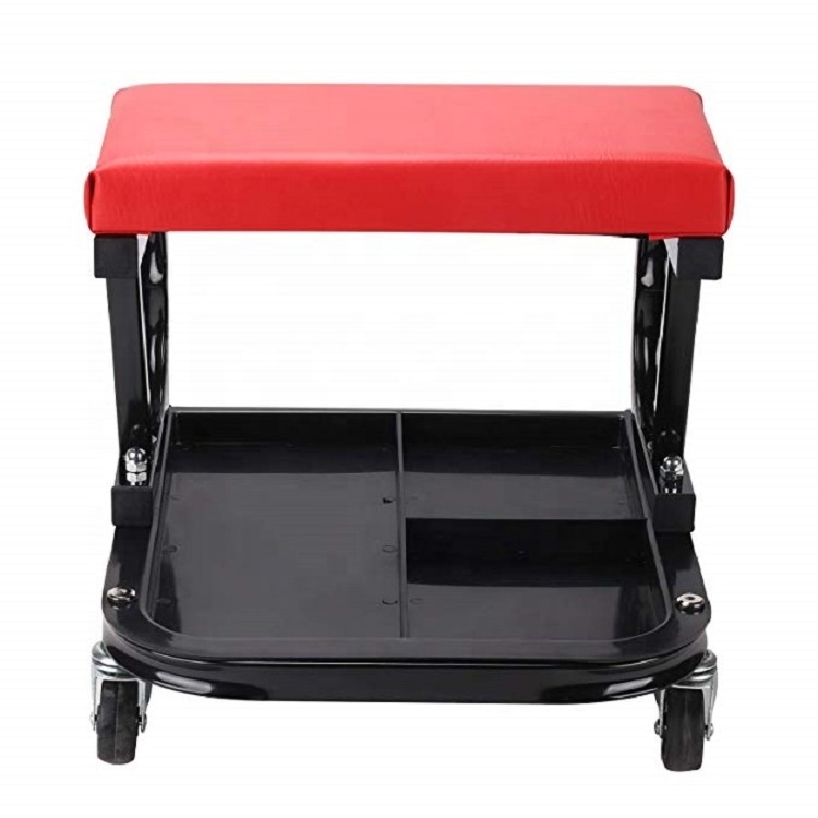 Padded Garage Work Seat With Storage Tray / Mechanics Roller workshop Stool / Utility Mechanic rolling Creeper Trolley Chair