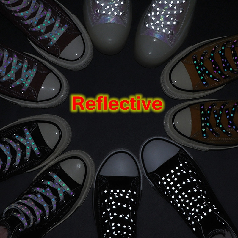 New Holographic Reflective Shoelaces Cool Sneakers Running Shoes Lace For Adult Children Sports White Star Shoelace Strings