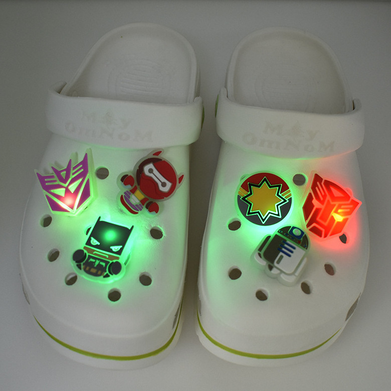 Light up bling led pvc glow up shoe decoration charms shoe flower decorations wholesale shoe Luminous charms led custom charms