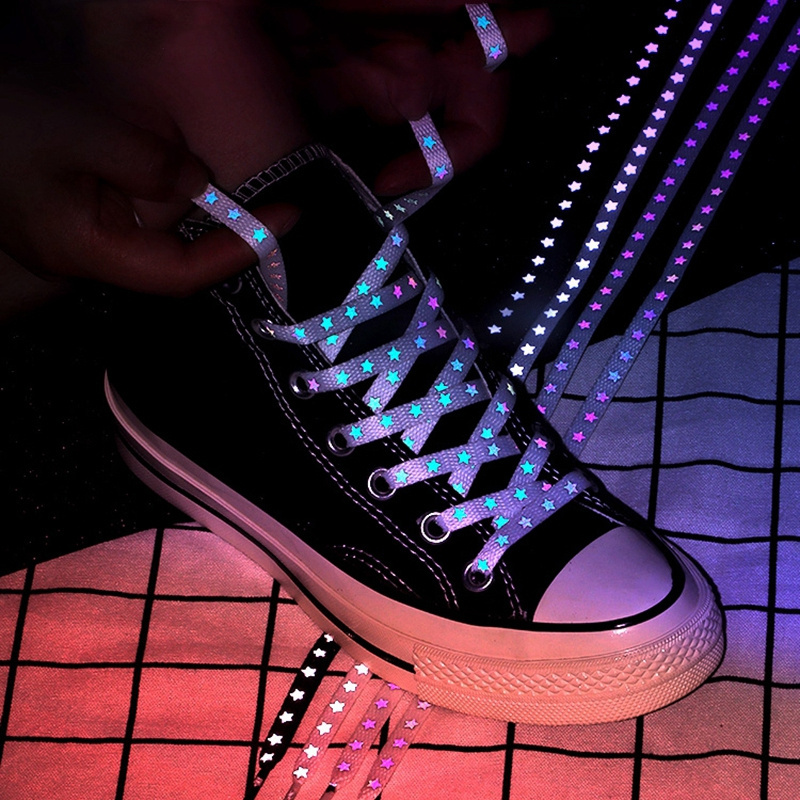 New Holographic Reflective Shoelaces Cool Sneakers Running Shoes Lace For Adult Children Sports White Star Shoelace Strings