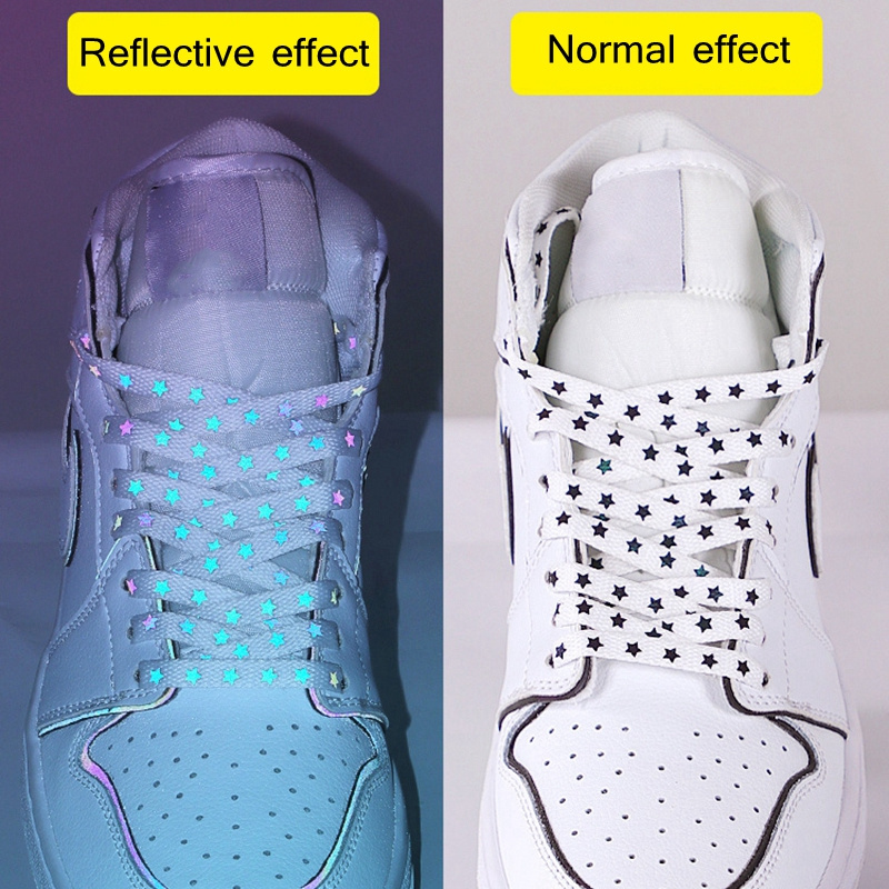 New Holographic Reflective Shoelaces Cool Sneakers Running Shoes Lace For Adult Children Sports White Star Shoelace Strings