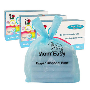 Baby Disposable Diaper Bag Easy to Tie Biodegradable Compostable Diaper Bag Box Package Plastic Poop Bags Blue Clean-up for Dogs