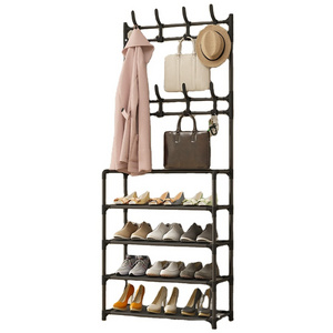 Coat Racks Shoe Storage Bench Rack Hall Tree With 7 Hooks And 4-Tier Shoes Storage