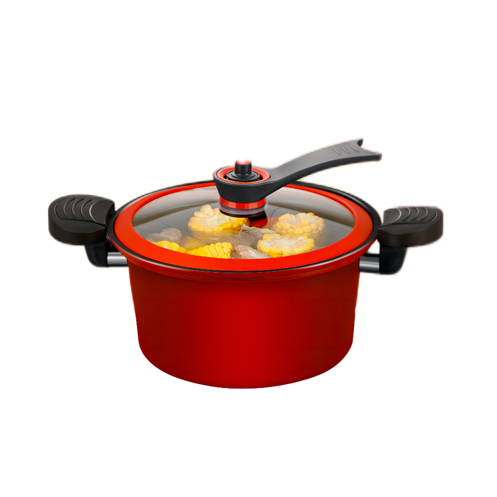 Hot Sale Non Stick Household Kitchen Quick Stewing Micro Metal Low Pressure Pot With Glass Lid