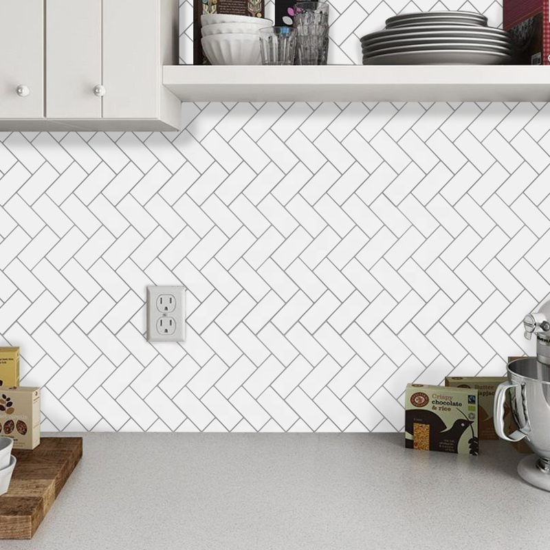 12 Inch White Ceramic 3D Vinyl Wall Tiles Waterproof Heat-Resistant Plastic for Kitchen and Bathroom Backsplash Peel & Stick