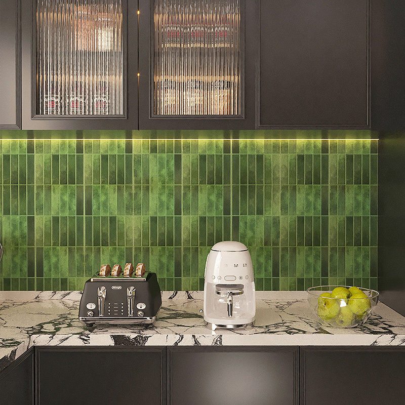 PVC Peel and Stick Wall Tile for Kitchen Backsplash Vinyl Self-adhesive Bathroom DIY Ceramic Tiles Green