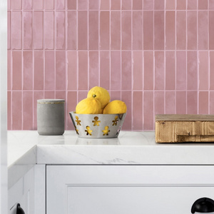 Peel&Stick PVC Vinyl Wall Backsplash Tiles 3D Wall Panels Waterproof Kitchen Pink Tiles Just Need Self-Adhesive Sheets