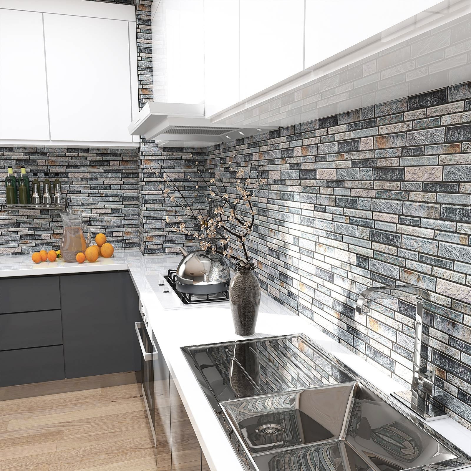 self-adhesive wallpaper kitchen oil-proof stickers mosaic 3d peel and stick wall tiles bathroom kitchen backplash