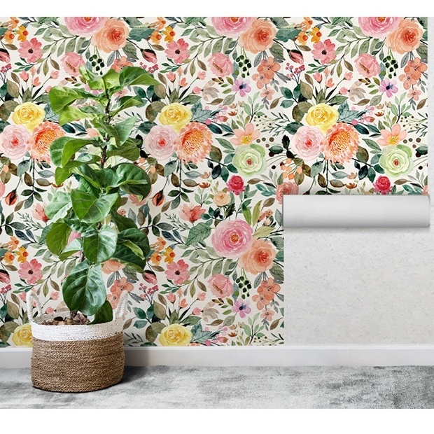 PVC Peel and Stick Wallpapers Floral Self-adhesive Waterproof Wallpaper Home Decoration Wall Paper for Bedroom Living Room