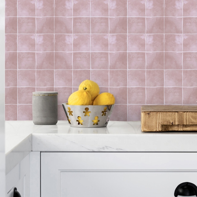 Pink Grid Self-Adhesive Peel-and-Stick PVC Vinyl Wall Panels 3D Waterproof Kitchen Backsplash Tiles Waterproof Wall Cover Sheets