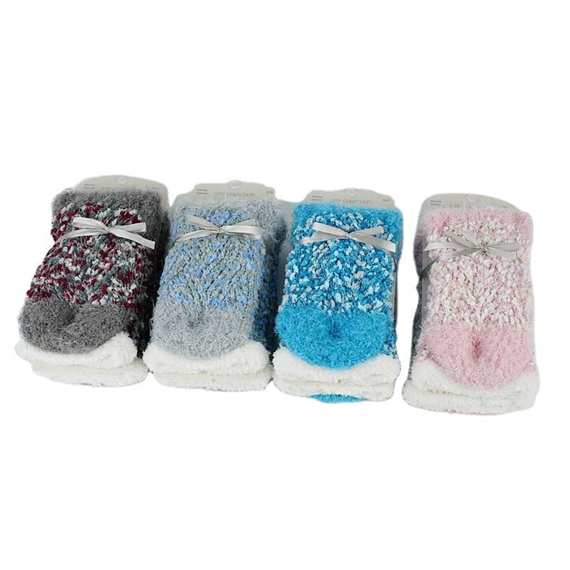 Gift Packing Thick Feather Yarn Anti Slip Knitted Winter Slipper Socks For Women