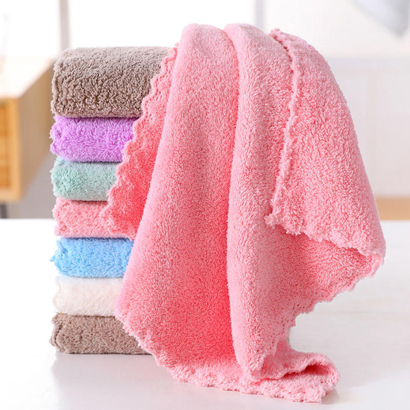 Highly Absorbent Coral Fleece Micro Fiber Wash Dish Cleaning Cloths Kitchen Towels Set