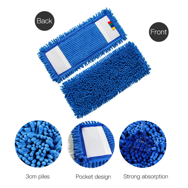 Dry And Wet Dual Flat Floor Microfiber Twist Ground Clever Mop Refill Microfiber Mop Chenille Mop Refill