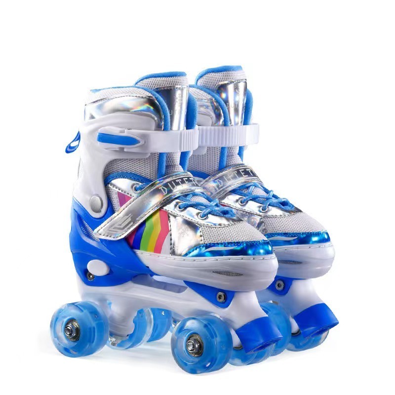 Roller Skates Wholesale Rainbow Style Adjustable Size 4 Light Wheels Anti-collision  Roller Skates Shoes For Kids