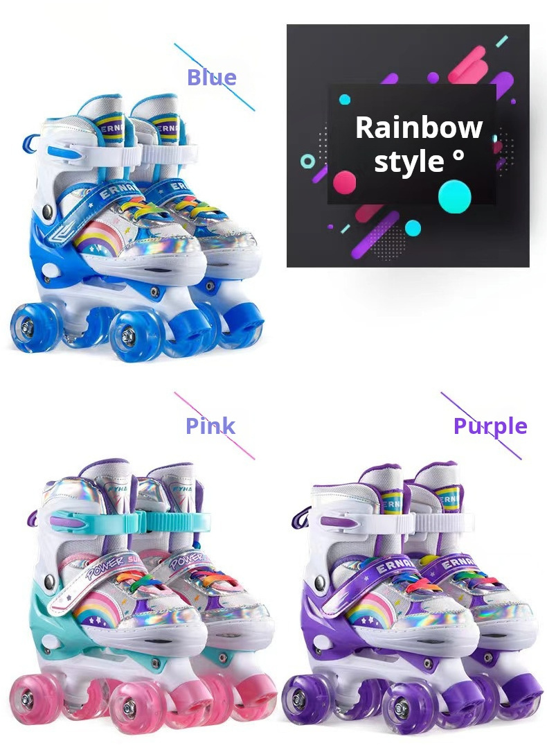 Roller Skates Wholesale Rainbow Style Adjustable Size 4 Light Wheels Anti-collision  Roller Skates Shoes For Kids