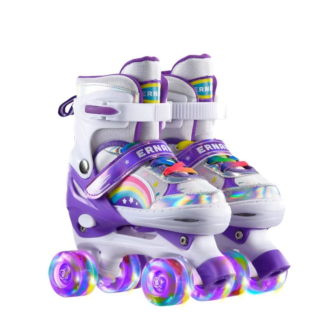 Roller Skates Wholesale Rainbow Style Adjustable Size 4 Light Wheels Anti-collision  Roller Skates Shoes For Kids