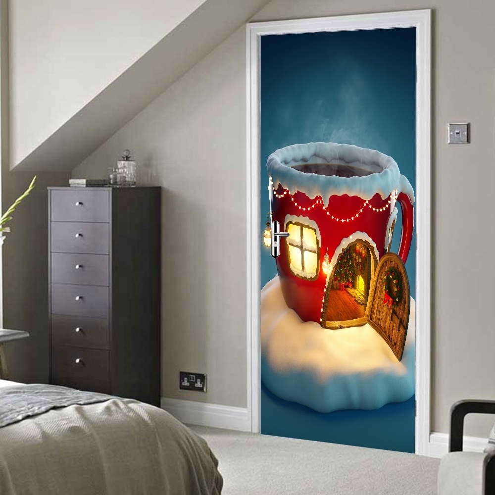 Waterproof custom self adhesive printing die cut door decals wall sticker