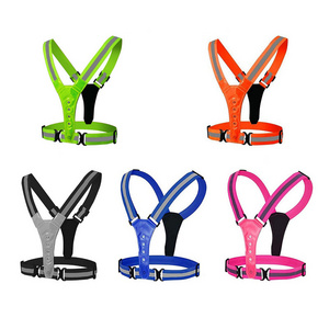 High Visibility Adjustable Flashing Reflective Elastic Vest Belt Strap LED Light Outdoor Sports Night Running Lamp Vest