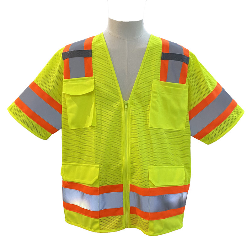 EN 20471 ANSI Class 3 Short Sleeve Safety Reflective Construction Hi vis Work Wear Mesh Vest with Multi pockets