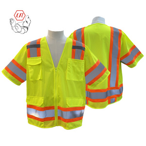 EN 20471 ANSI Class 3 Short Sleeve Safety Reflective Construction Hi vis Work Wear Mesh Vest with Multi pockets