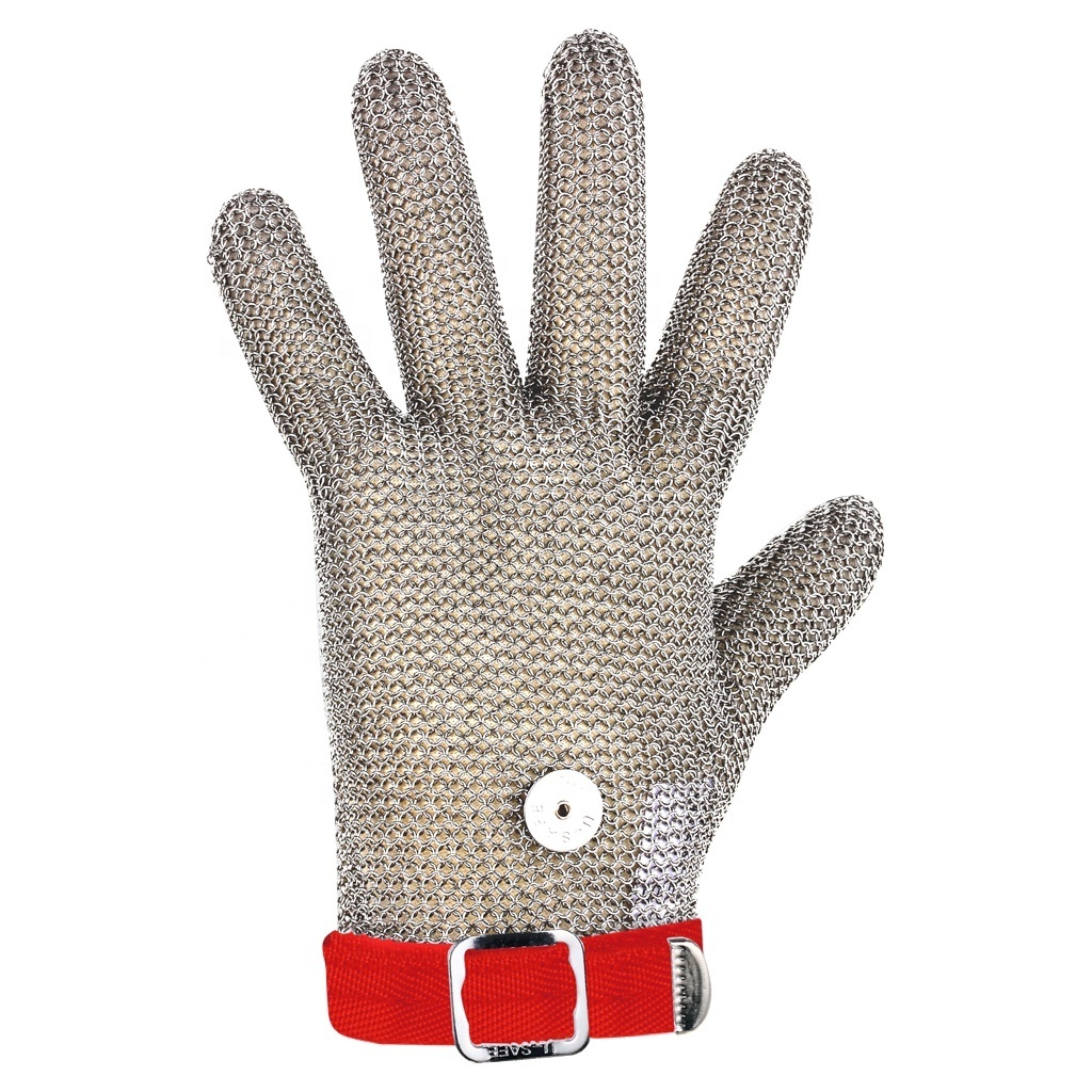 Slaughter 316L Stainless Steel Mesh Chain Mail Cut Resistant Five Finger Butcher Gloves