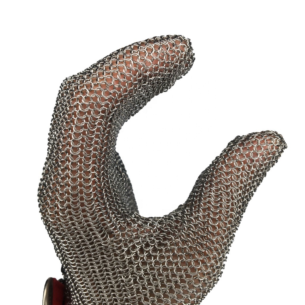 Slaughter 316L Stainless Steel Mesh Chain Mail Cut Resistant Five Finger Butcher Gloves