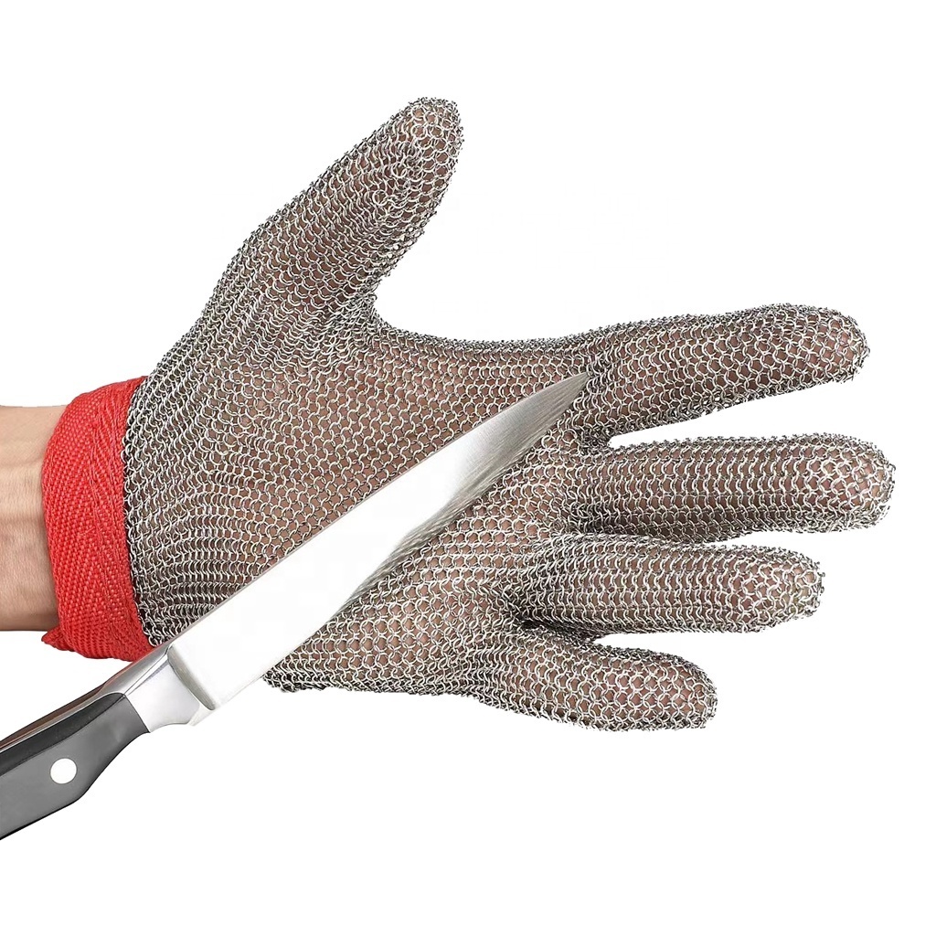 Slaughter 316L Stainless Steel Mesh Chain Mail Cut Resistant Five Finger Butcher Gloves