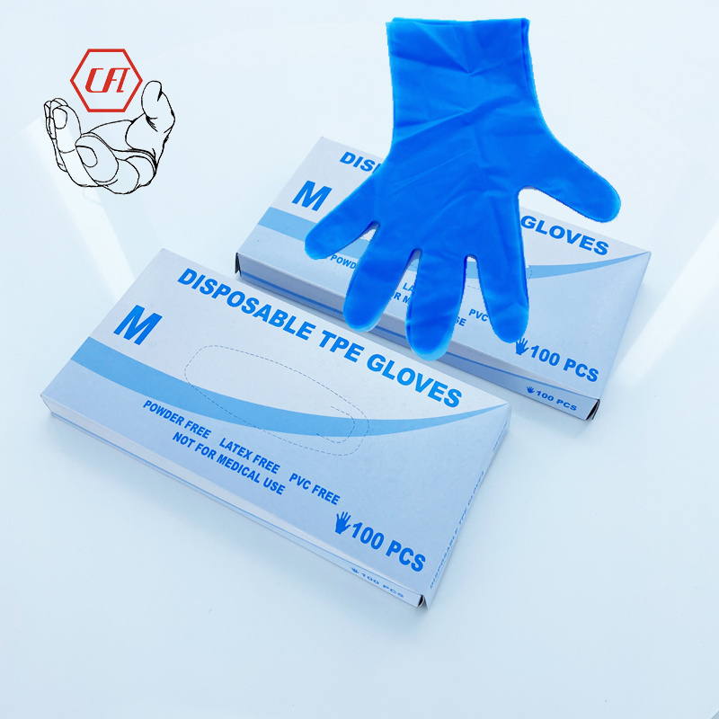 Factory Custom Blue Clear Transparent Household Cleaning Food Service TPE Disposable Gloves